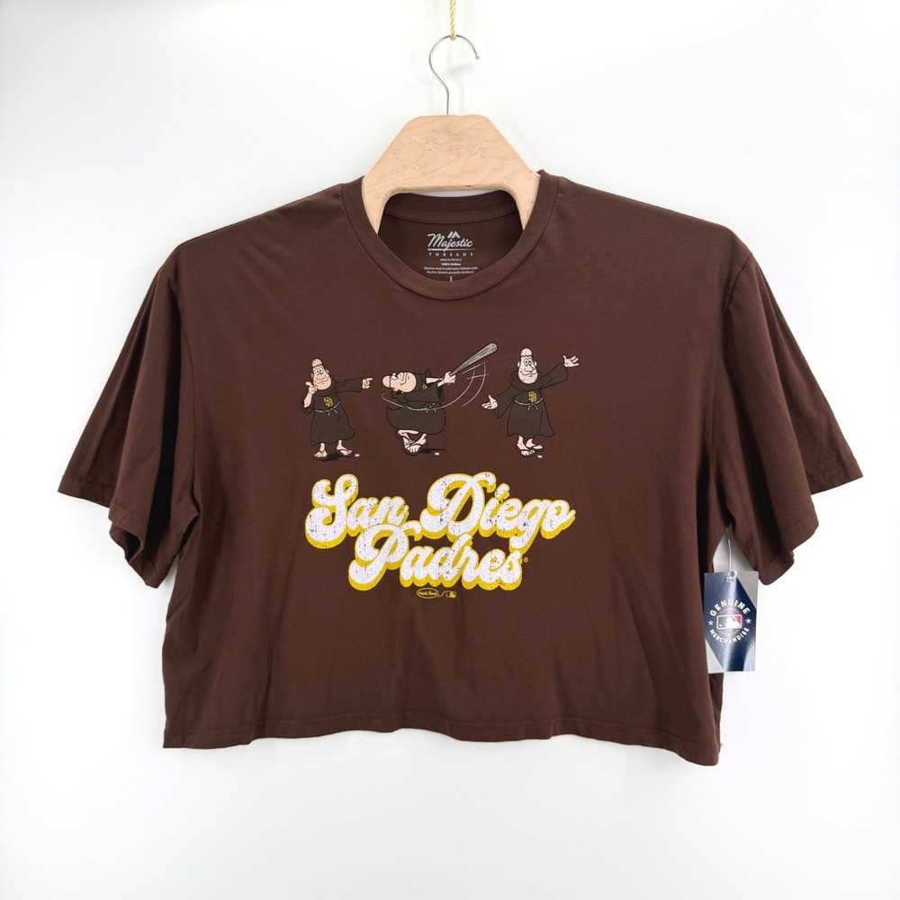 Majestic Threads San Diego Padres Crop Tee Size L Cotton Brown Top T-Shirt NEW